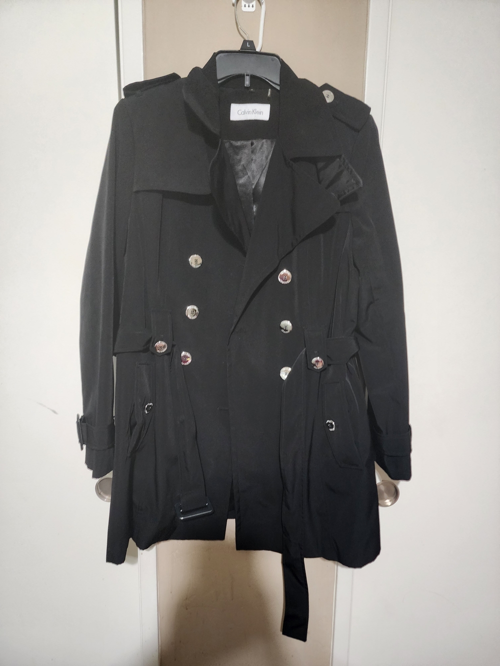 Calvin Klein Black Double-Breasted Trench with Belt